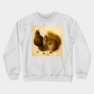 SQUIRRELS EATING NUTS, ANTIQUE ANIMAL DRAWINGS Crewneck Sweatshirt